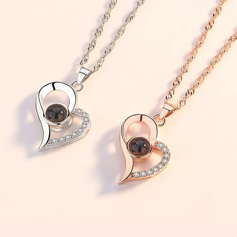 Luxury Love Heart Projection Necklace - 'I Love You' in 100 Languages with Rose Gift Box