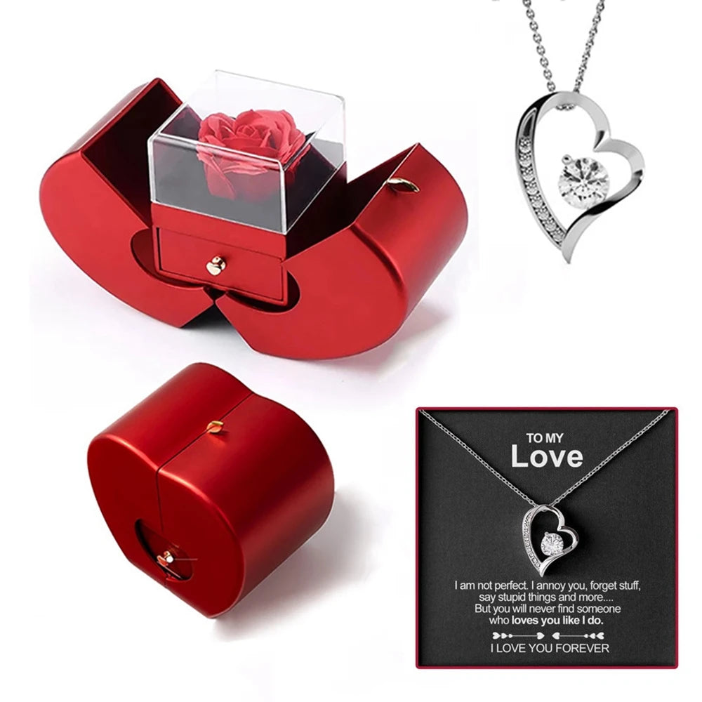 Apple-Shaped Eternal Rose Gift Box with Necklace – Perfect Gift for Her