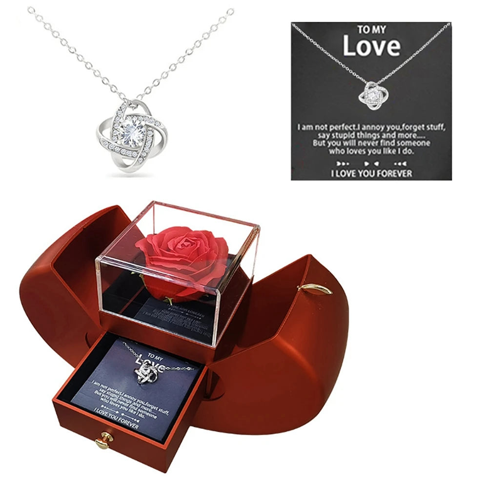 Apple-Shaped Eternal Rose Gift Box with Necklace – Perfect Gift for Her