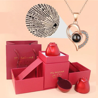 Luxury Love Heart Projection Necklace - 'I Love You' in 100 Languages with Rose Gift Box