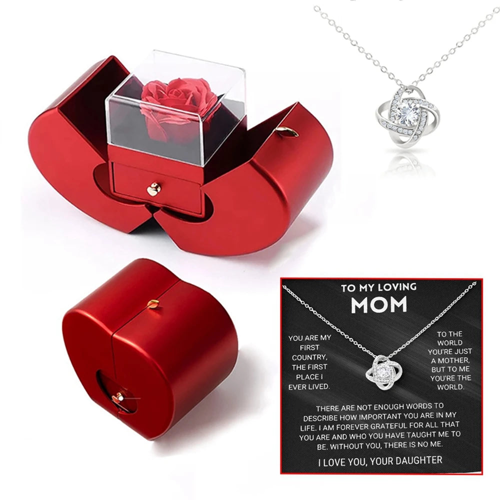 Apple-Shaped Eternal Rose Gift Box with Necklace – Perfect Gift for Her