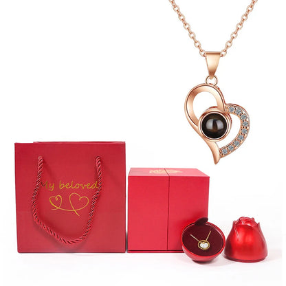 Luxury Love Heart Projection Necklace - 'I Love You' in 100 Languages with Rose Gift Box