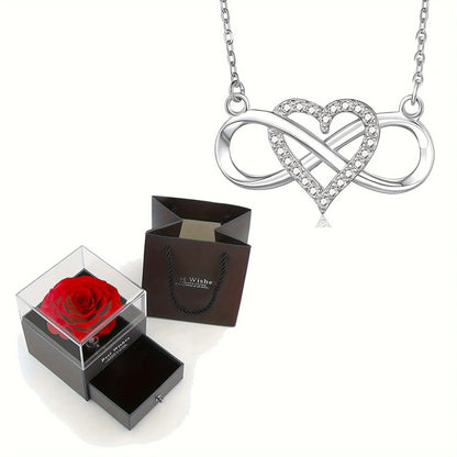 Elegant Infinity Heart Pendant Necklace with Rose Gift Box – Perfect for Valentine’s, Anniversary, or Christmas