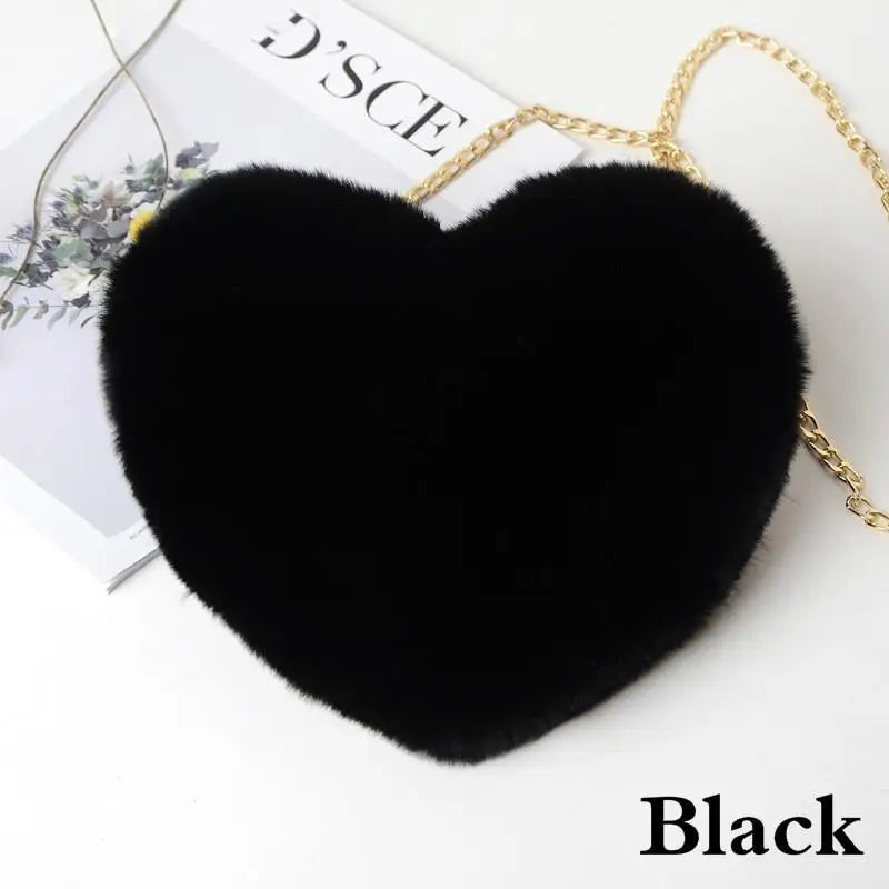 Fluffy Faux Fur Heart Crossbody Bag – Cute Mini Purse for Women