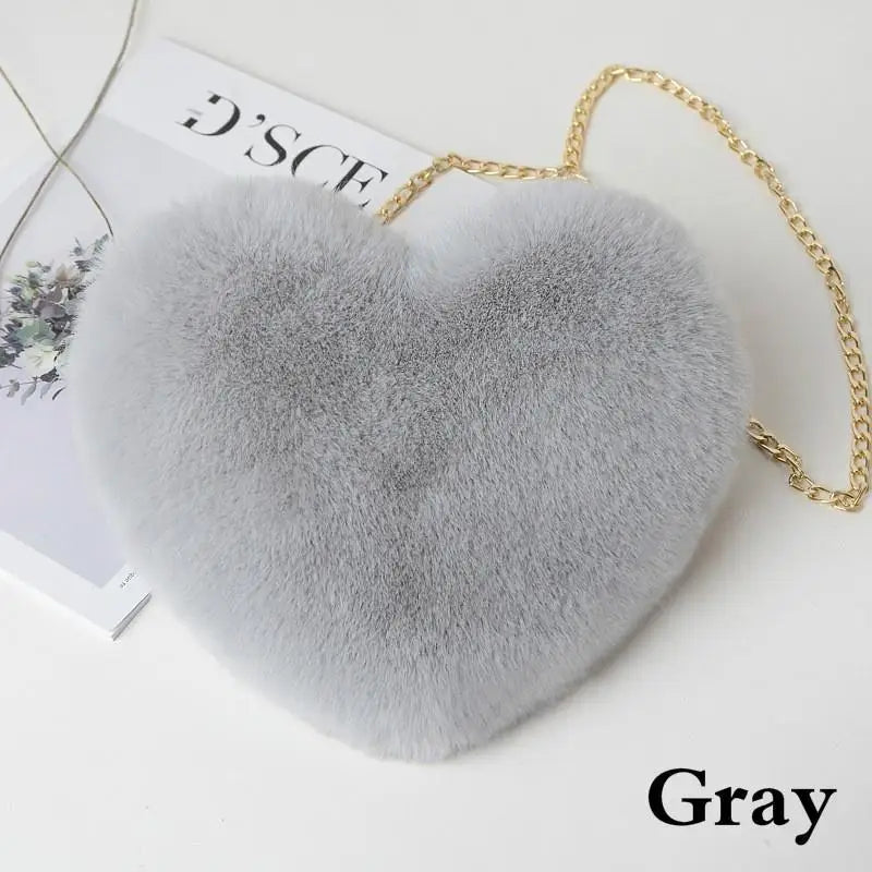 Fluffy Faux Fur Heart Crossbody Bag – Cute Mini Purse for Women