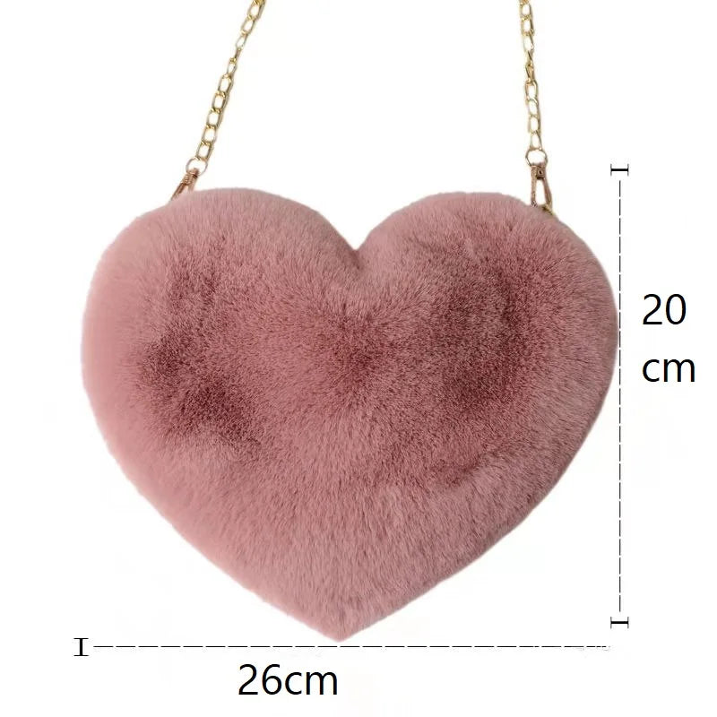 Fluffy Faux Fur Heart Crossbody Bag – Cute Mini Purse for Women