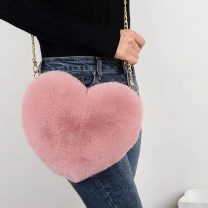 Fluffy Faux Fur Heart Crossbody Bag – Cute Mini Purse for Women