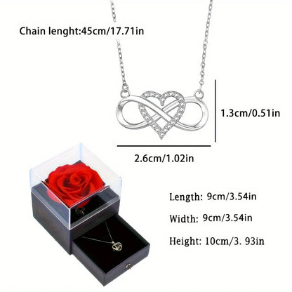 Elegant Infinity Heart Pendant Necklace with Rose Gift Box – Perfect for Valentine’s, Anniversary, or Christmas