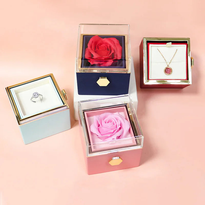 otating Eternal Rose Jewelry Box – Perfect for Valentine's or Wedding Gifts for Lovers