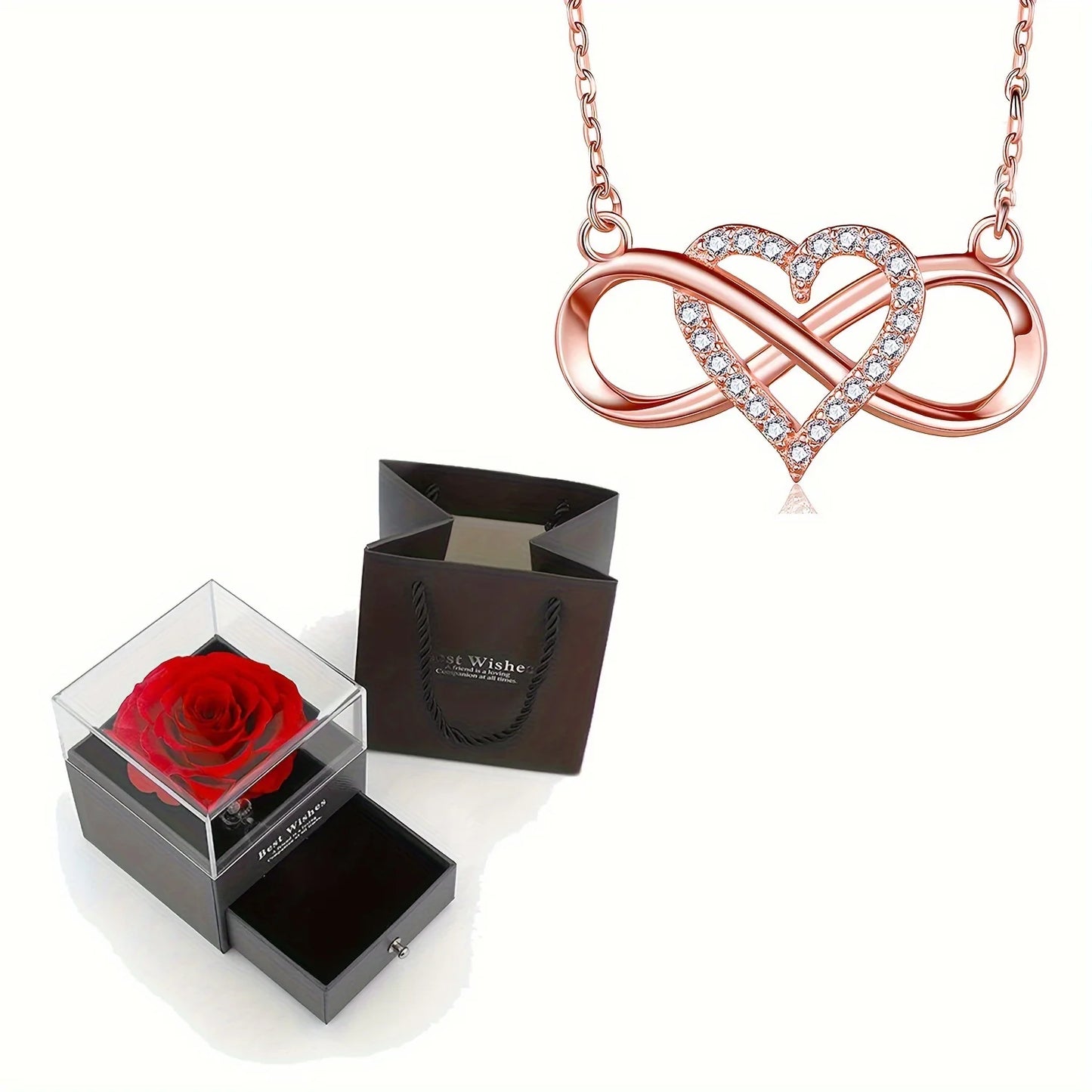 Elegant Infinity Heart Pendant Necklace with Rose Gift Box – Perfect for Valentine’s, Anniversary, or Christmas