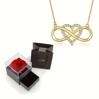 Elegant Infinity Heart Pendant Necklace with Rose Gift Box – Perfect for Valentine’s, Anniversary, or Christmas