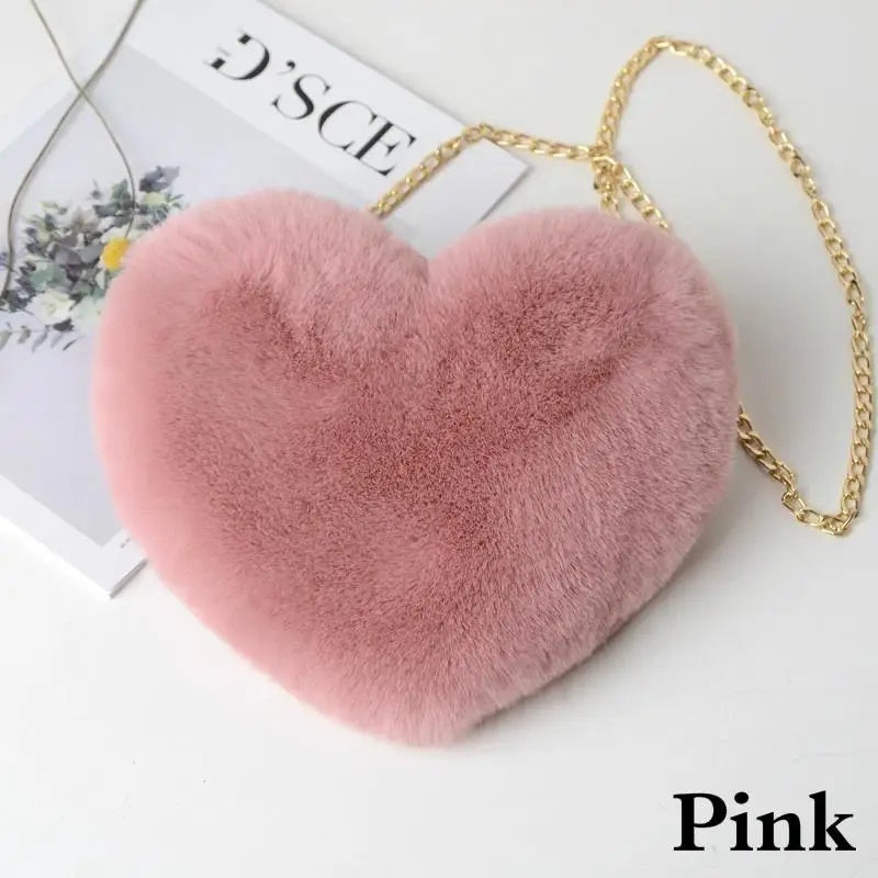 Fluffy Faux Fur Heart Crossbody Bag – Cute Mini Purse for Women