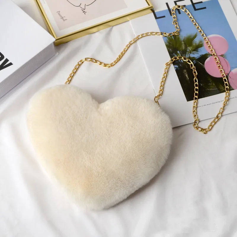 Fluffy Faux Fur Heart Crossbody Bag – Cute Mini Purse for Women