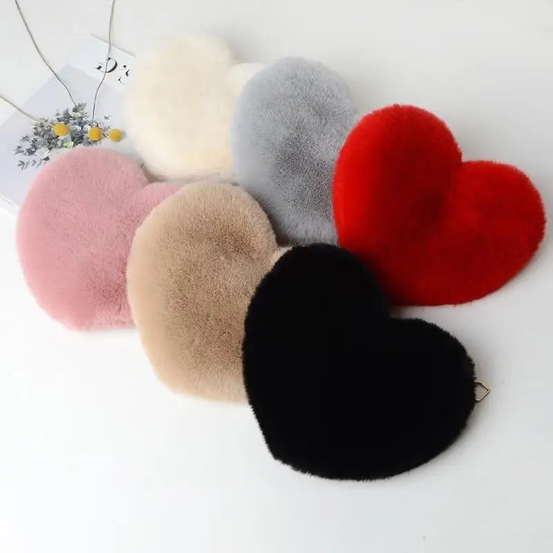 Fluffy Faux Fur Heart Crossbody Bag – Cute Mini Purse for Women