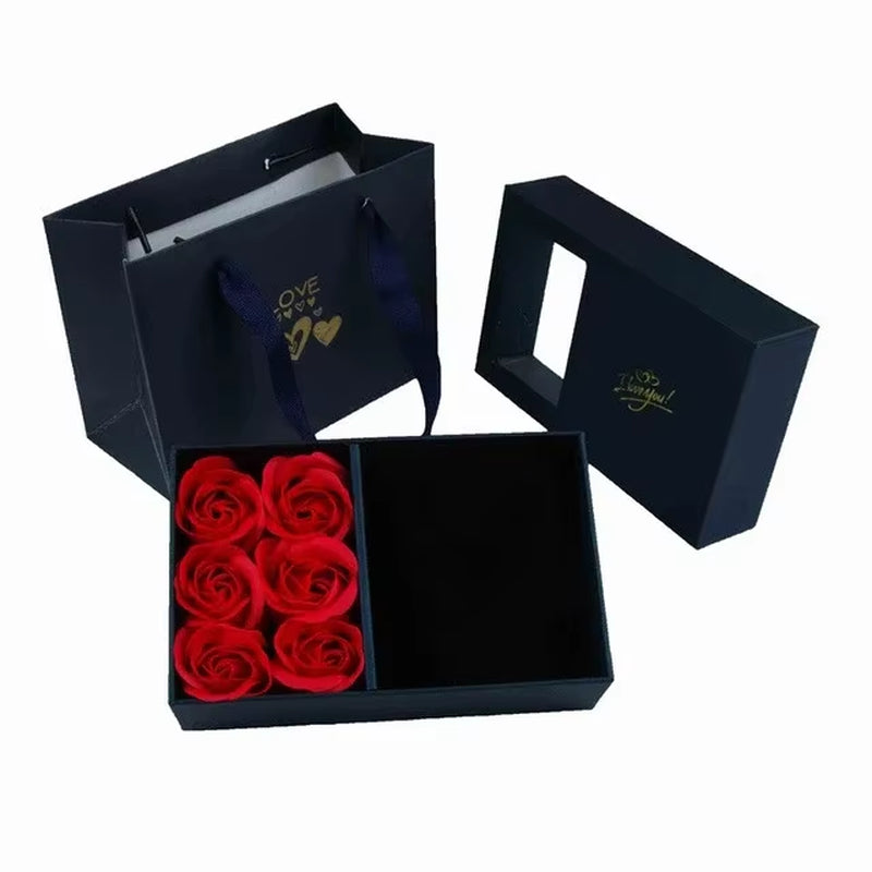 Romantic Window Jewelry Box with 6 Roses – Perfect for necklaces, Bracelets, Eternal Flower Gift Set