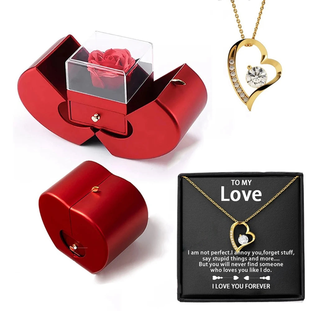 Apple-Shaped Eternal Rose Gift Box with Necklace – Perfect Gift for Her