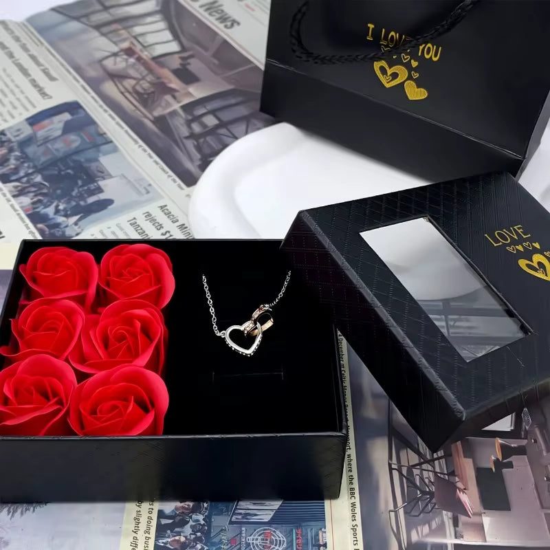 Romantic Window Jewelry Box with 6 Roses – Perfect for necklaces, Bracelets, Eternal Flower Gift Set